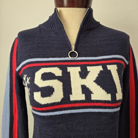 FRESHMAN 1996 Navy Knit SKI Sweater Dress with Stripes. Size Small - Picture 4 of 13
